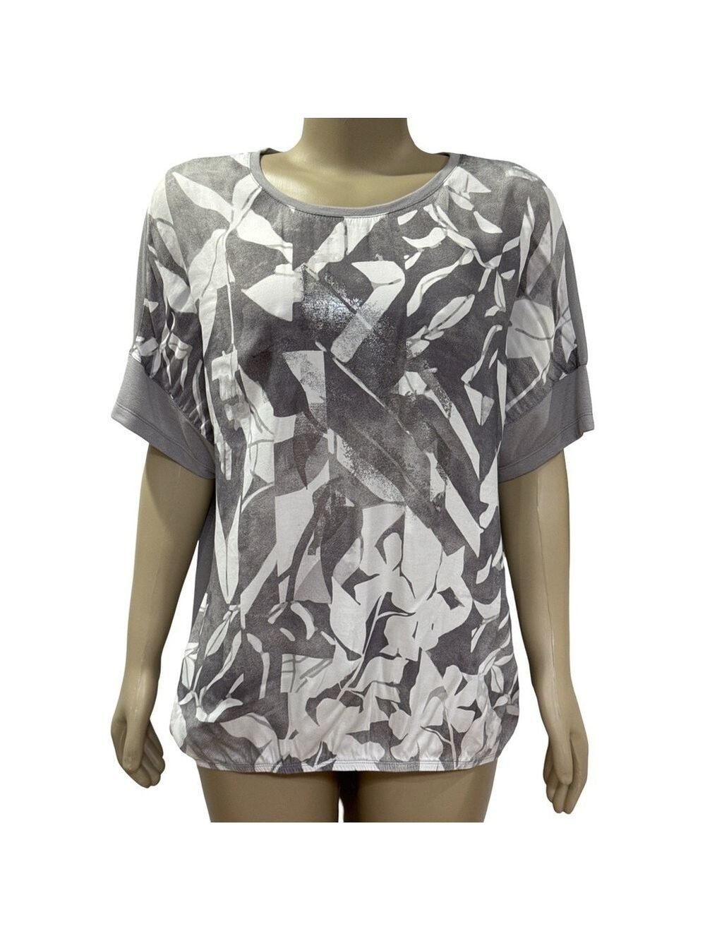 Rabe Botanical Print Metallic T-Shirt, Grey and white